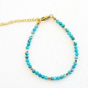 Teal Blue natural Apatite Beaded bracelet Genuine Gemstone Bead 2mm gift for her